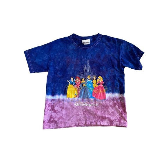 Vintage Walt Disney World Kids Princess Short Sleeve Tie Dye Shirt Size S Small